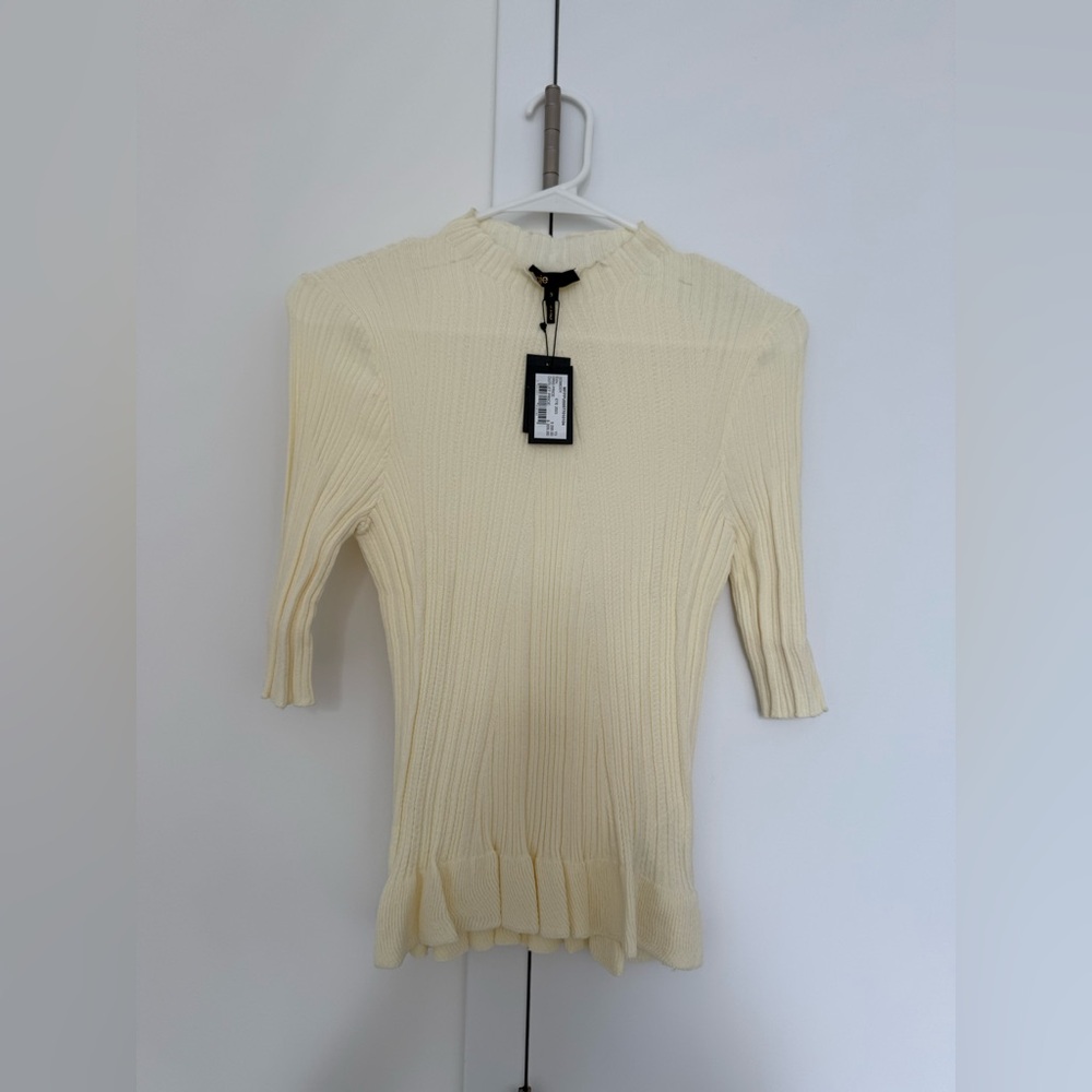 Maje NWT Cream Ribbed 3/4 Sleeve Blouse